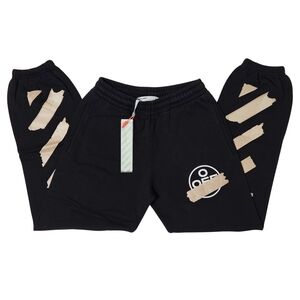 Off-White Sweatpants Tape Arrows Shorten Virgil Abloh Medium Black Beige Cotton
